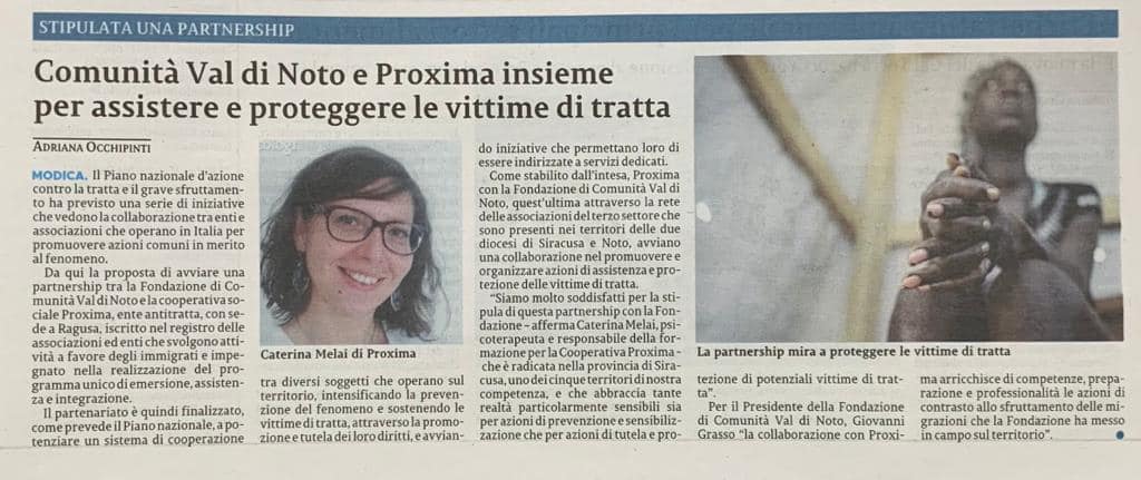 Comunità Val di Noto e Proxima insieme per assistere e proteggere le vittime di tratta - La Sicilia