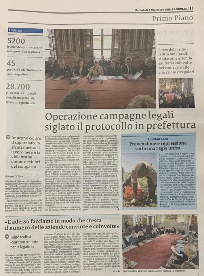 Operazioni campagne legali siglato il protocollo in prefettura - La Sicilia