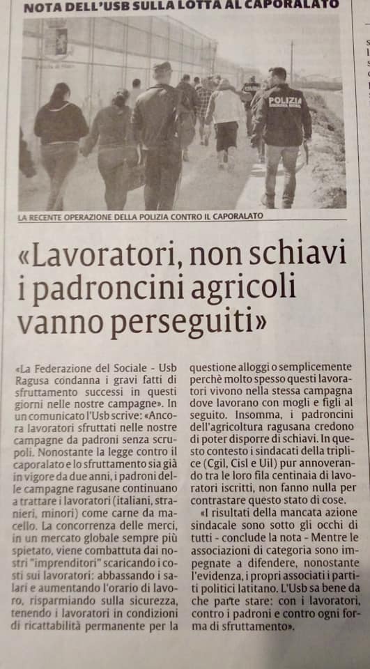 Lavoratori, non schiavi i padroncini agricoli vanno perseguiti